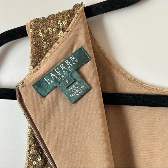 Lauren Ralph Lauren Women’s Size 6 Dress Brass Tone Sequin Faux Wrap Skirt Party - Picture 7 of 9